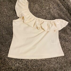 H&M Cream Ruffle One-Shoulder Blouse